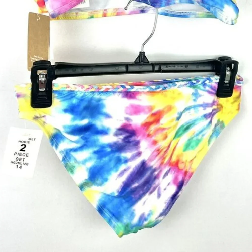 Hobie Girl’s Tie Dye Multicolored Two Piece Swimsuit Size 14